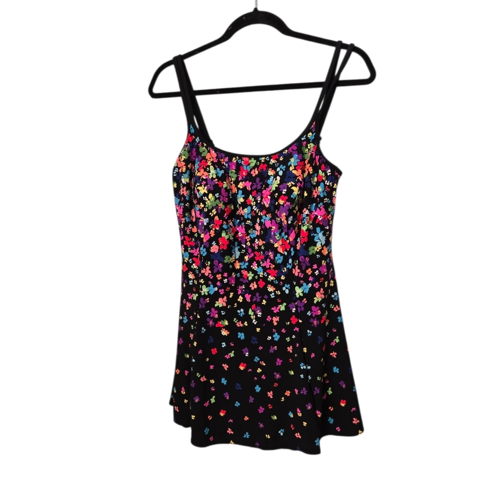 Great Lengths Swimsuit Women 10 Black Floral Skirt One Piece Wireless Modest